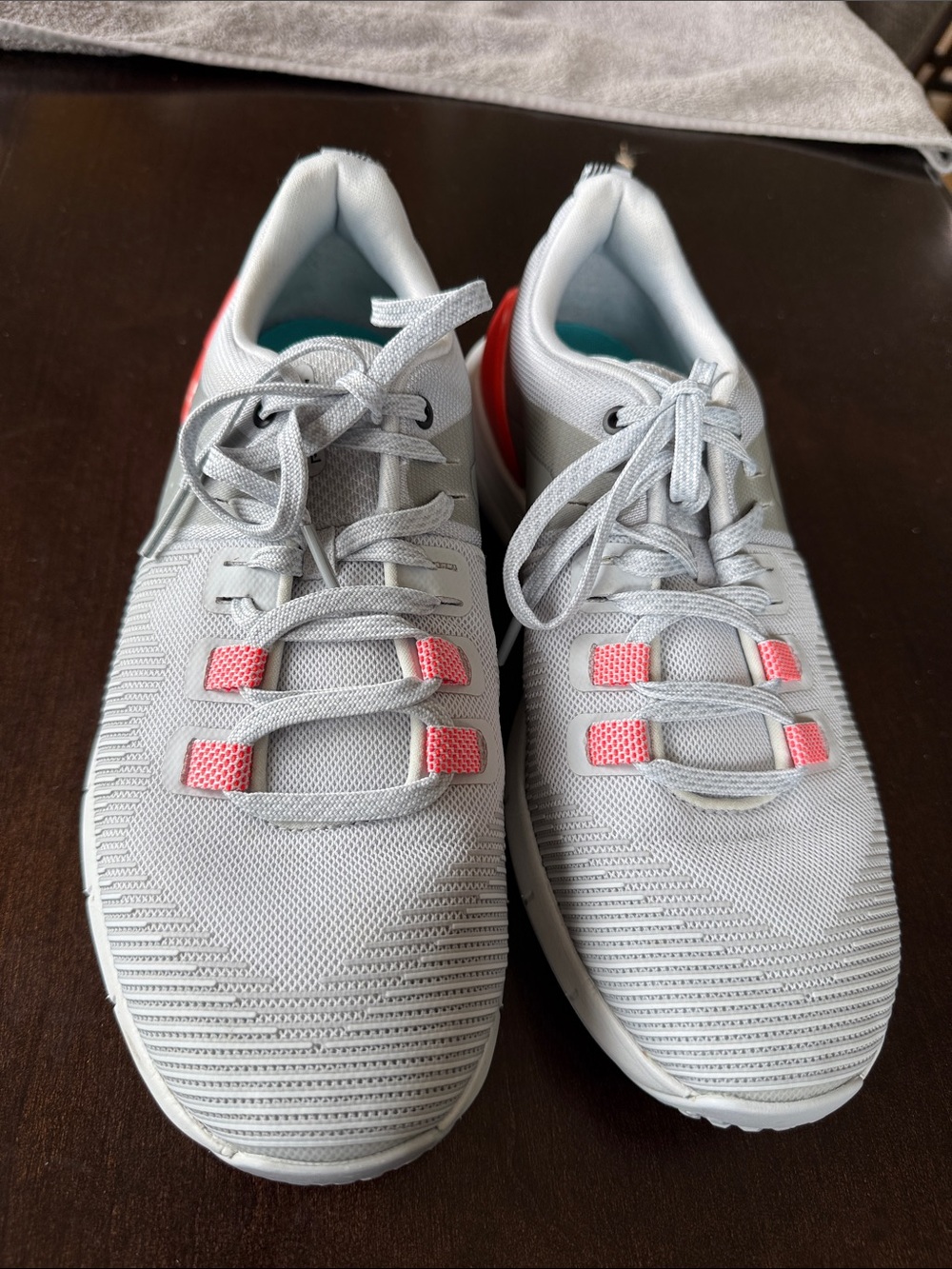 Under Armour Light Gray Running Shoes with Coral Accents